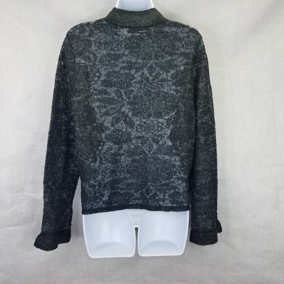 Anthropologie Sweater Lrg Hanna Lace Merino Wool Mock Neck Charcoal Ruffle Sheer - Picture 8 of 15